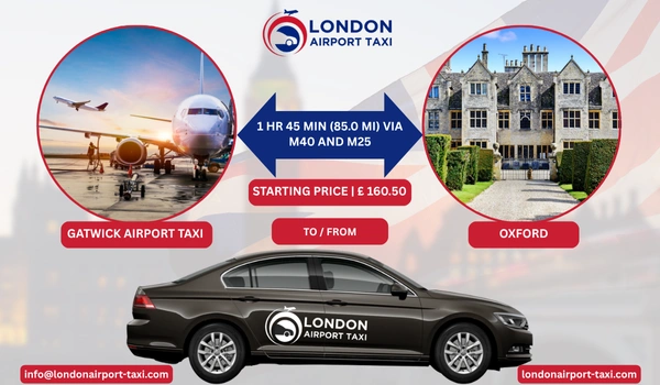 Oxford to Gatwick Airport taxi transfer on M40 motorway