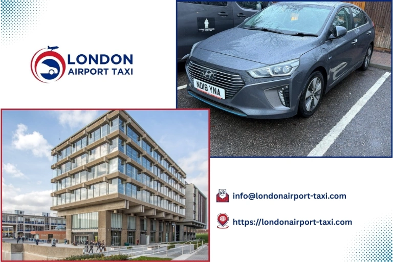 London Airport Taxi vehicle on A120 route from Stansted Airport to Colchester